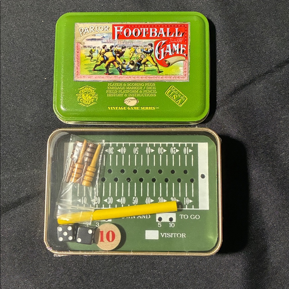Vintage Green Parlor Football Game - Travel Tin Edition
